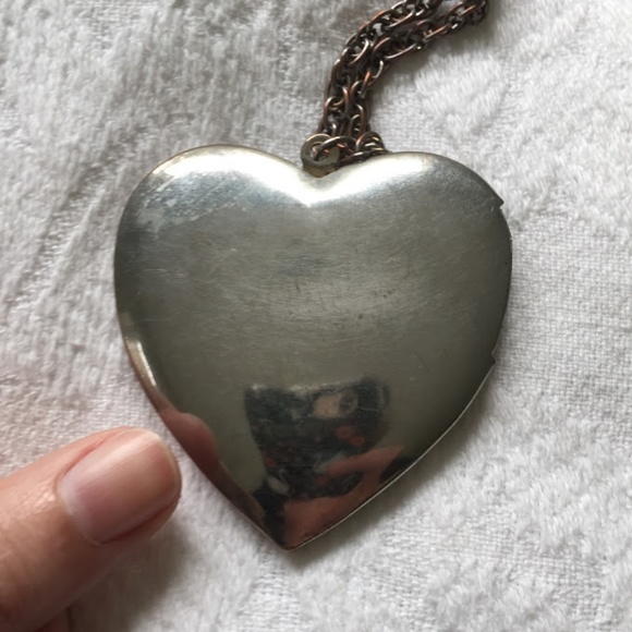 Long, Large Heart Locket Necklace w/ Pearl Accent - Picture 4 of 5